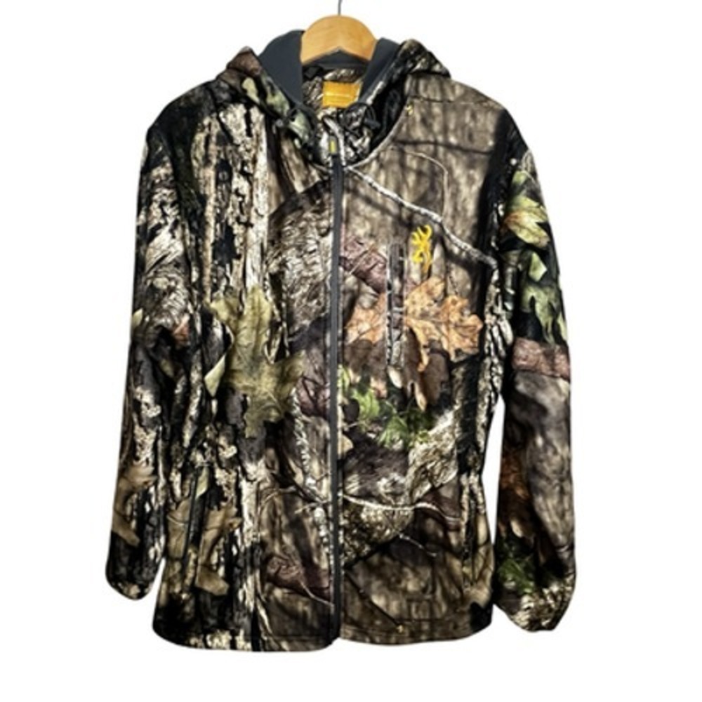 Browning Jacket Mens 2XL Brown Camo Fleece Lined Hooded Full Zip Hunting